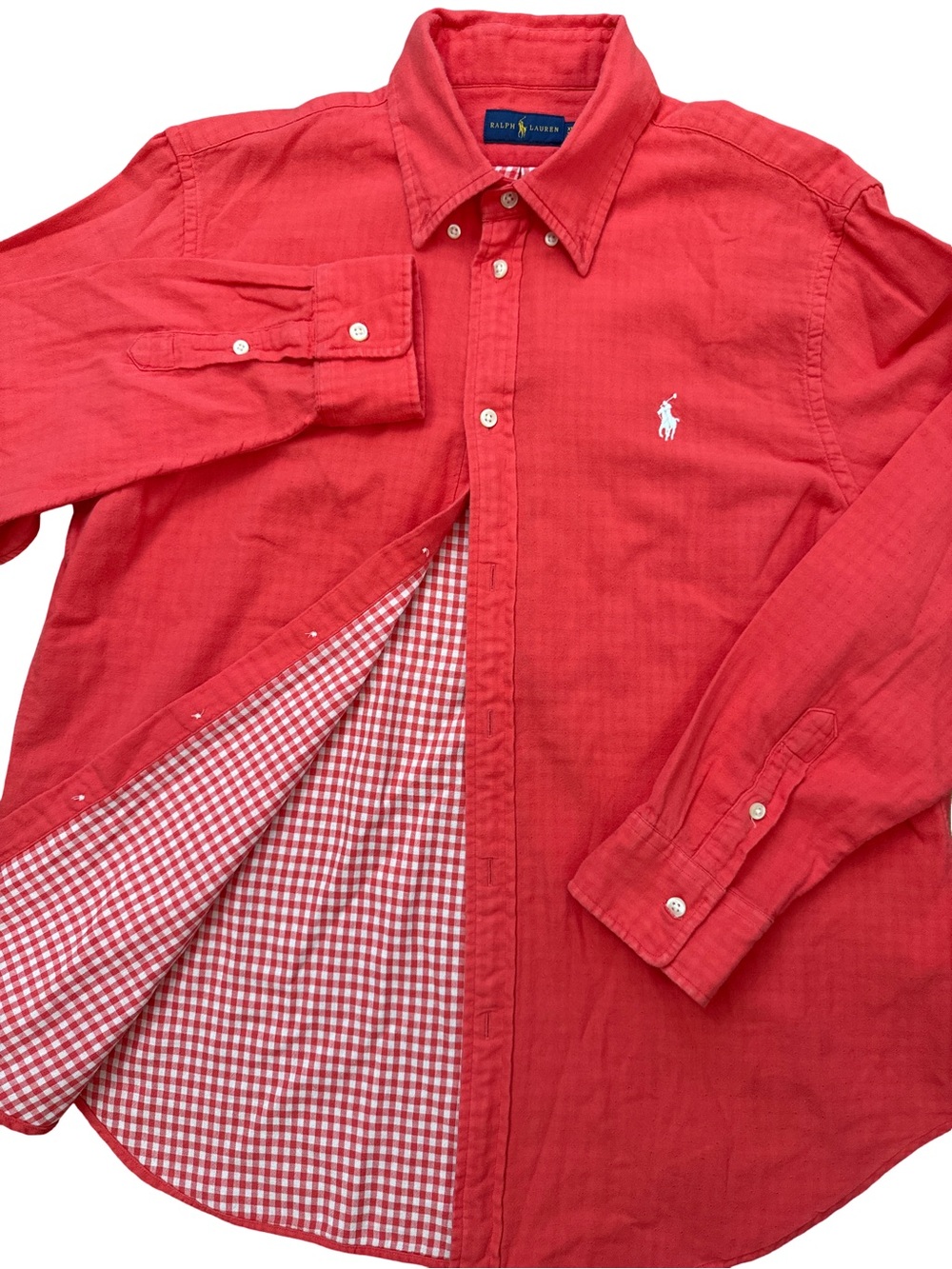 Ralph Lauren Women’s Coral Long Sleeve Button Up Size XL Gingham Check Lining
